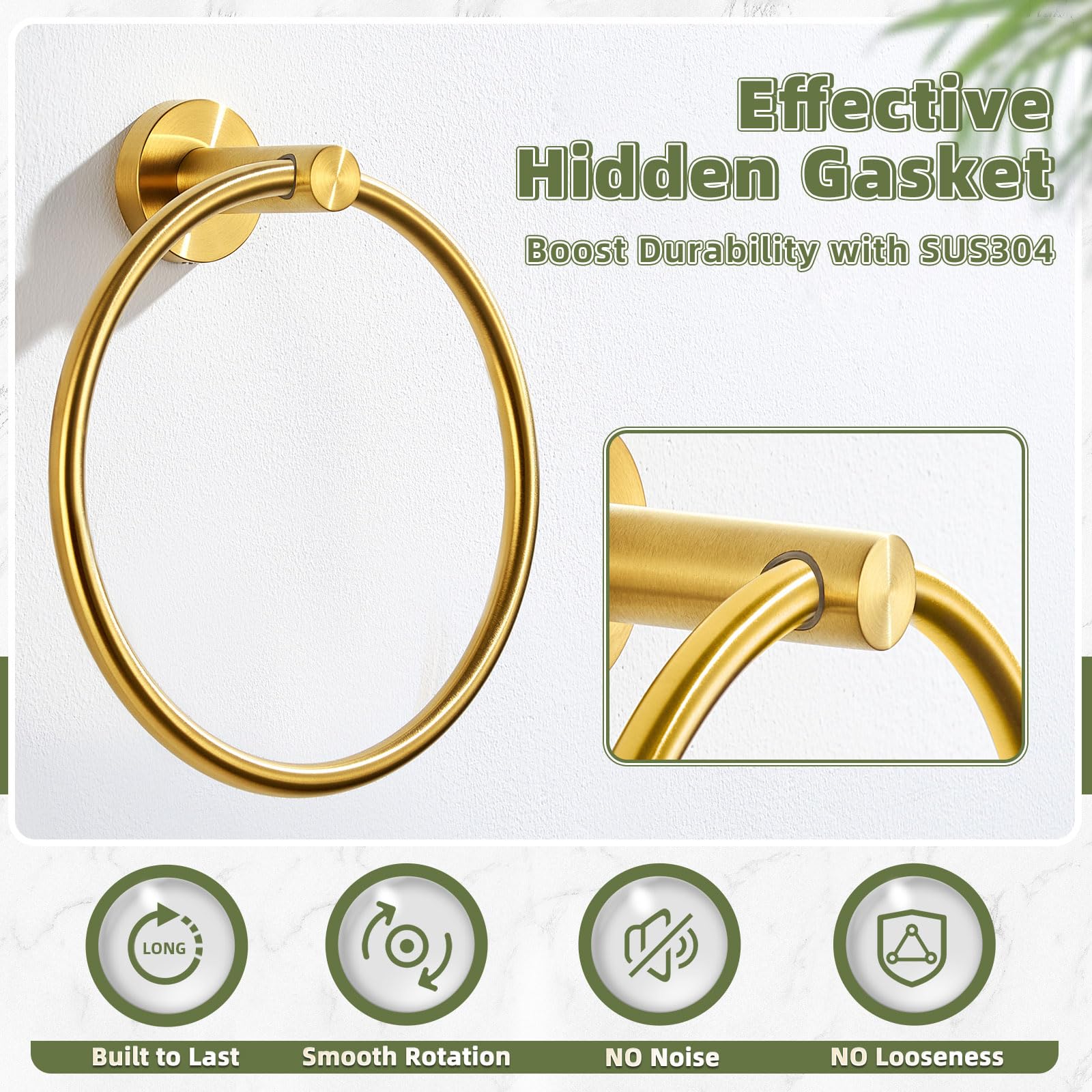 Aplusee Towel Ring For Bathroom Wall, Brushed Gold Hand Towel Ring Holder, Heavy Duty Sus 304 Stainless Steel Modern Bathroom Ac